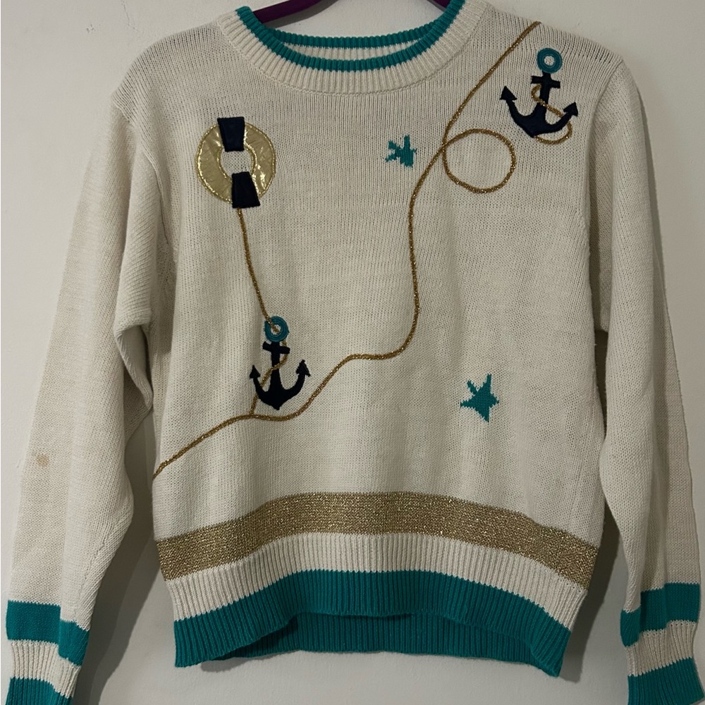 Vintage Illustrations Nautical Women's Sweater - White and Teal